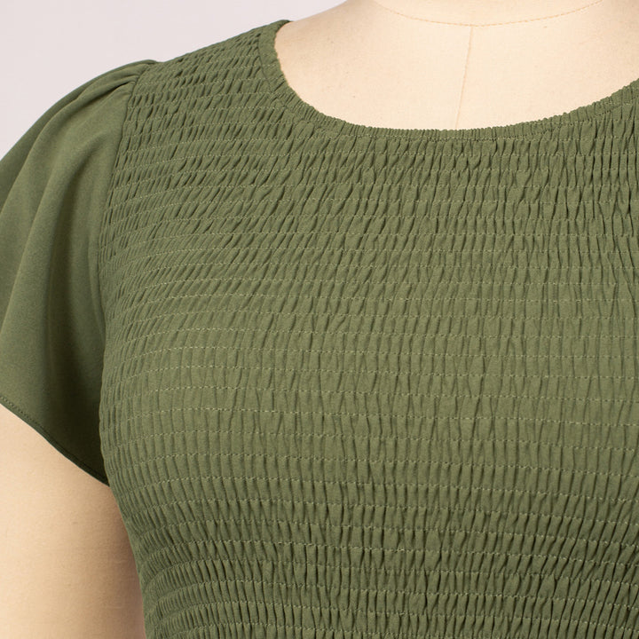 Plus Size Tiered Dress Short Sleeve Crew Neck A-Line Dress - Hanna Nikole#color_dark-green