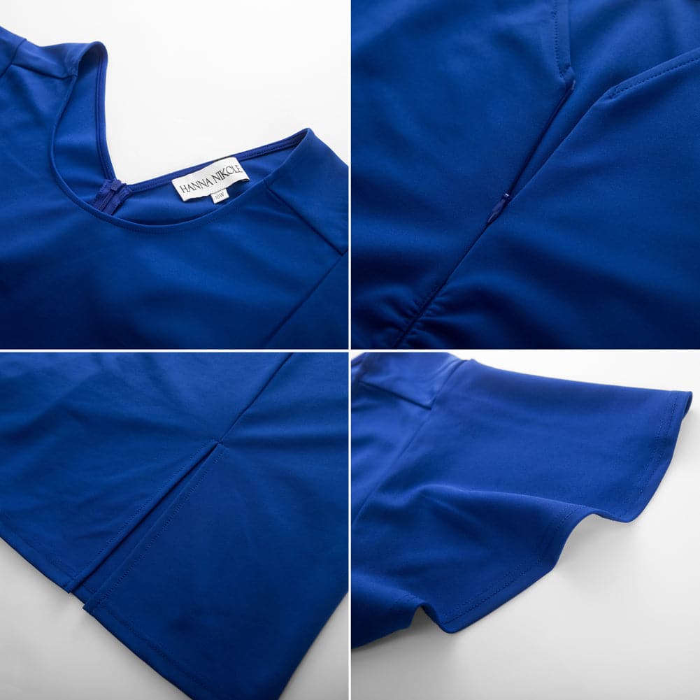HN Women Plus Size Ruched Dress Short Sleeve Crew Neck Straight Midi Dress - Hanna Nikole#color_blue