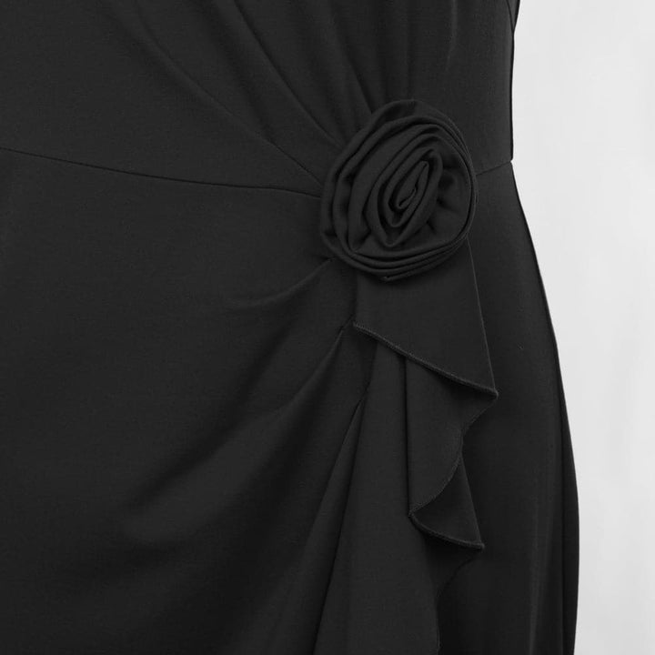 HN Women Plus Size Ruched Part Dress 3D Flower Decorated Halterneck Dress - Hanna Nikole