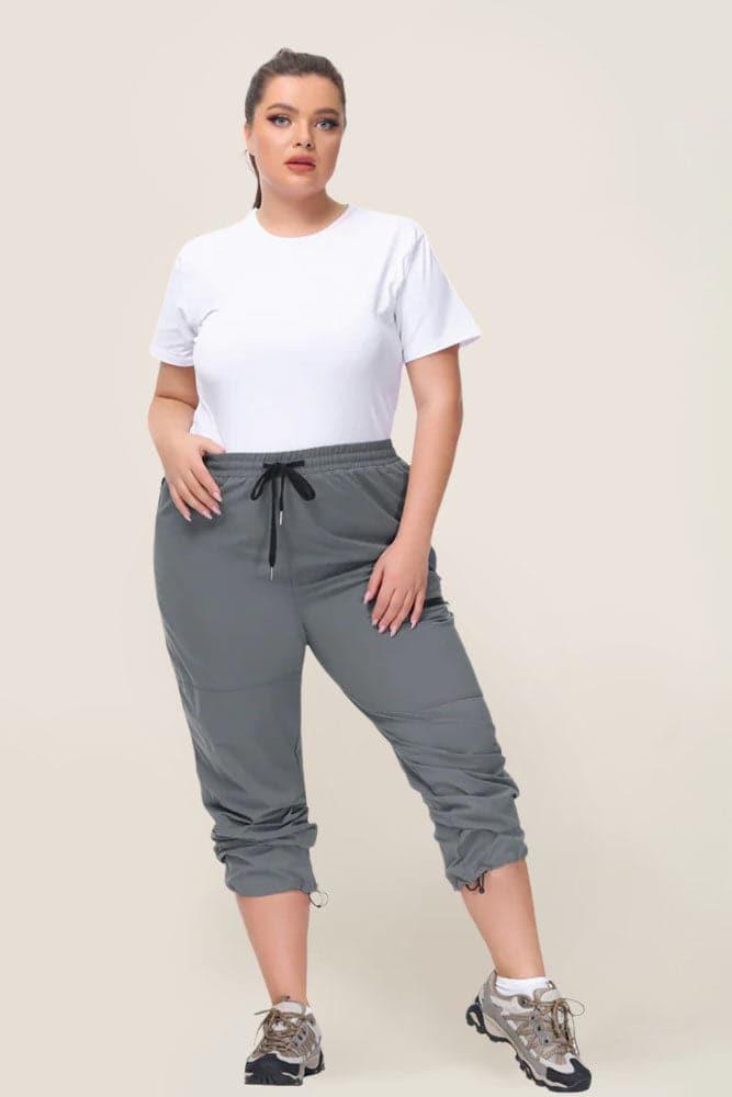 HN Women Plus Size Outdoor Pants Elastic Drawstring Waist Multi-Pocket Pants - Hanna Nikole