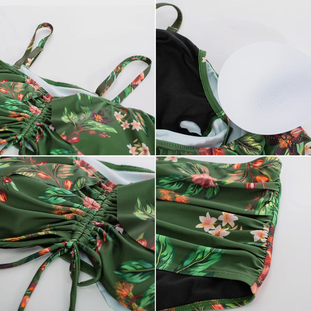 HN Women Plus Size 2pcs Set Swimsuit Padded Swim Tops+High Waist Ruched Briefs - Hanna Nikole#color_green