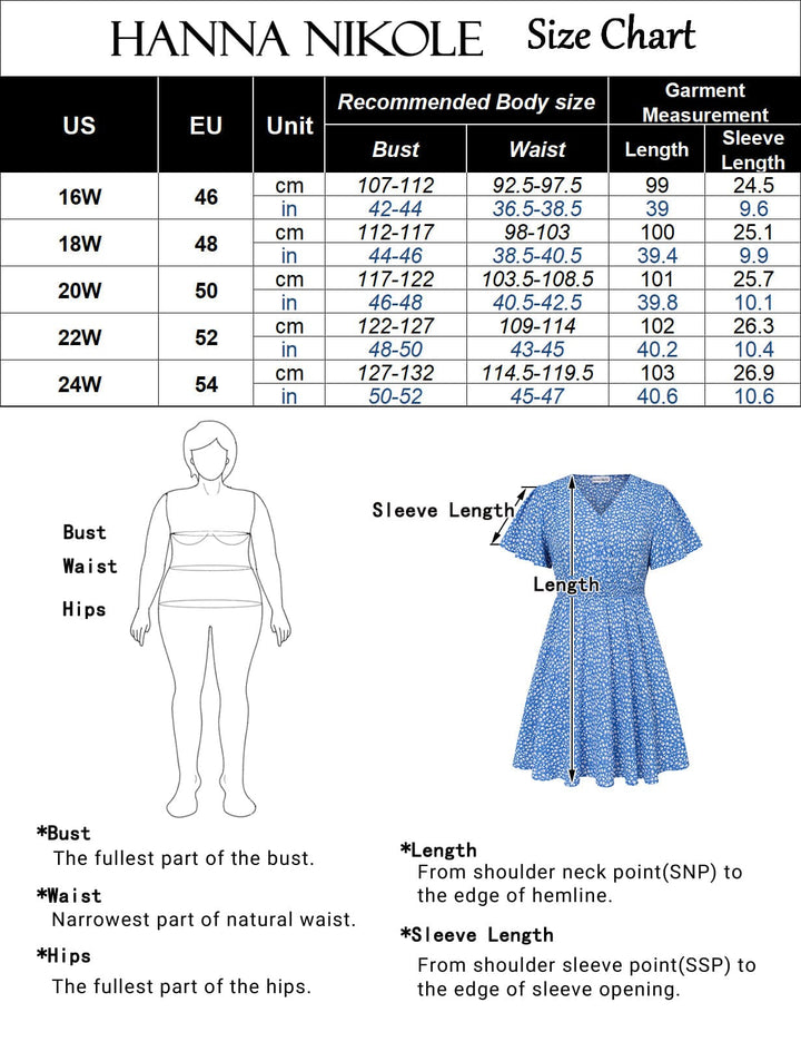 HN Women Plus Size Surplice V-Neck Dress Short Flounce Sleeve A-Line Dress - Hanna Nikole#color_Blue