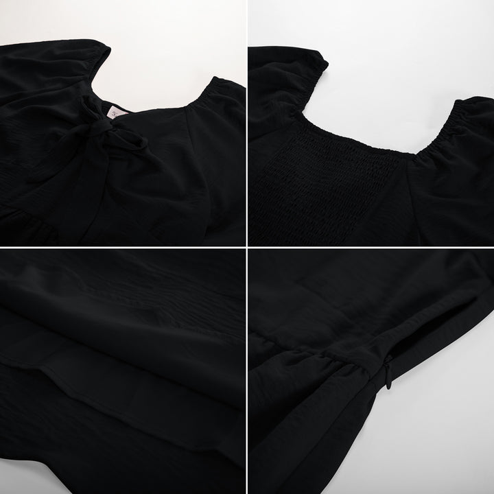 Women Plus Size Flounce Sleeve Midi Dress V-Neck Flared A-Line Dress - Hanna Nikole