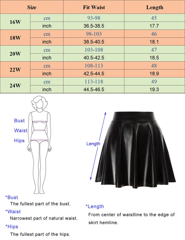 HN Women Plus Size Metallic-Like Skirt Elastic High Waist Mid-Thigh Mini Skirt - Hanna Nikole
