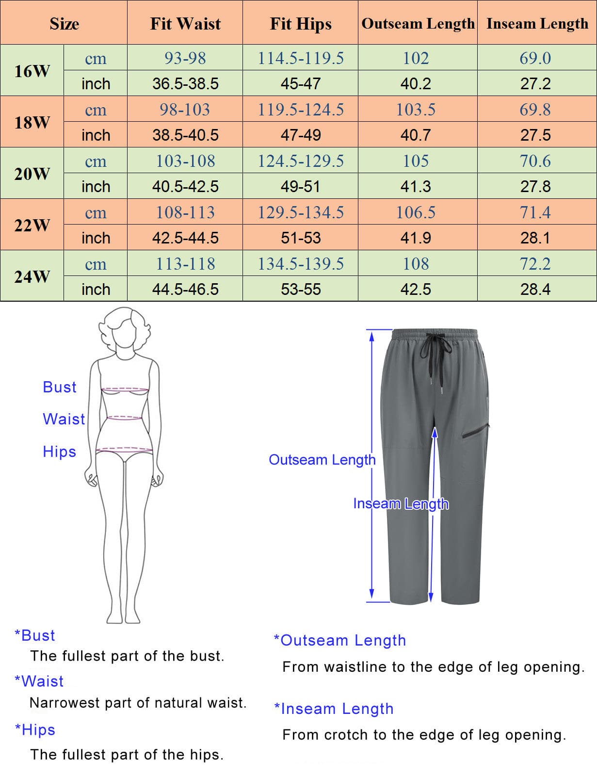HN Women Plus Size Outdoor Pants Elastic Drawstring Waist Multi