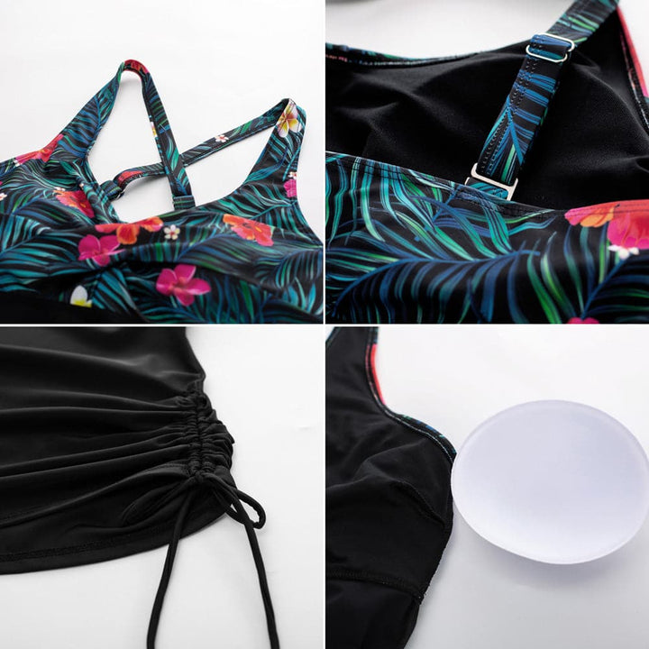 HN Women Plus Size Tankini Swimsuit Cross Back Padded Tops+Briefs Swimwear - Hanna Nikole