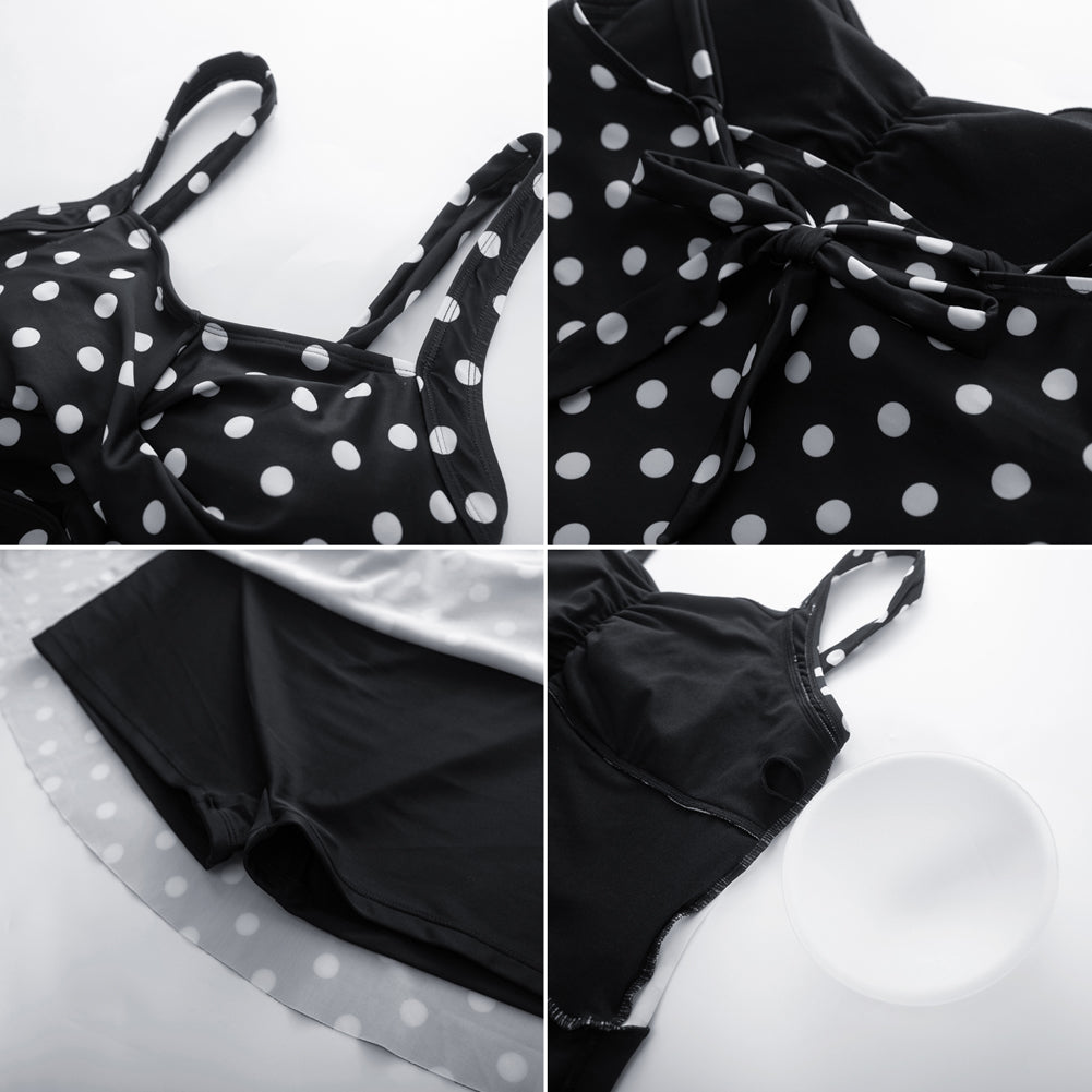 HN Women Plus Size Knotted Bodice Swim Dress with Attached Briefs Swimwear - Hanna Nikole