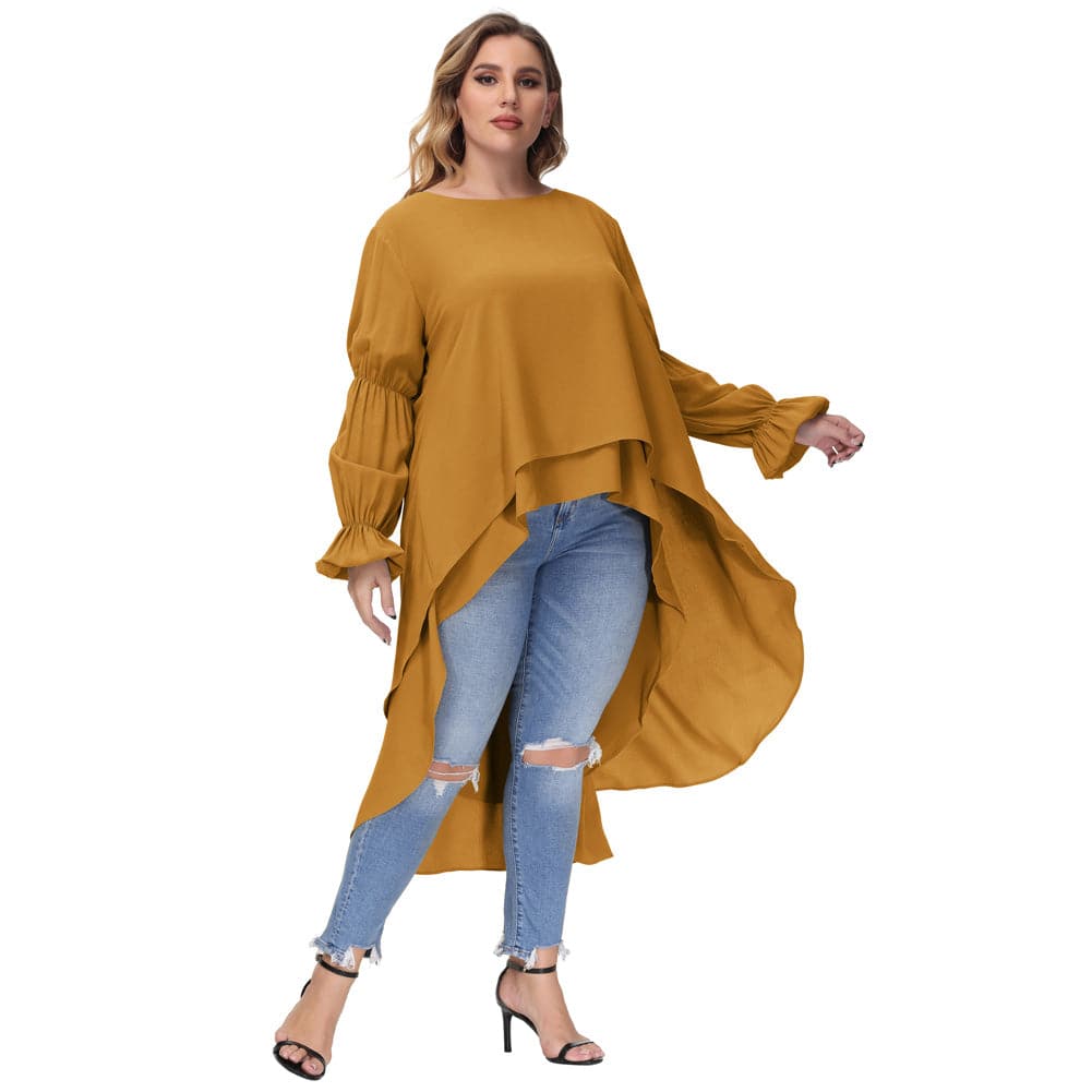 HN Women Plus Size High Low Tops Loose Fit Long Virago Sleeves