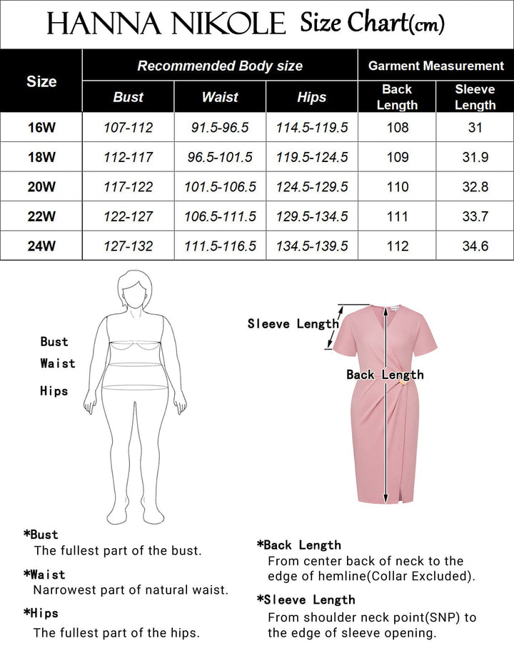 HN Women Plus Size Wrap Hem Dress OL Short Sleeve V-Neck Midi Bodycon Dress - Hanna Nikole