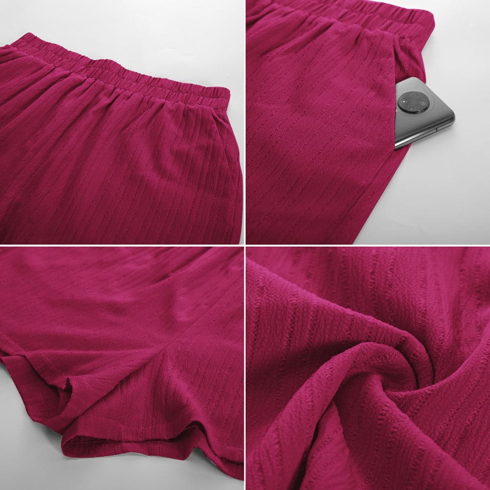 HN Women Plus Size Casual Outfits Short Sleeve Lapel Collar Tops+Wide Leg Shorts - Hanna Nikole#color_medium-violet-red