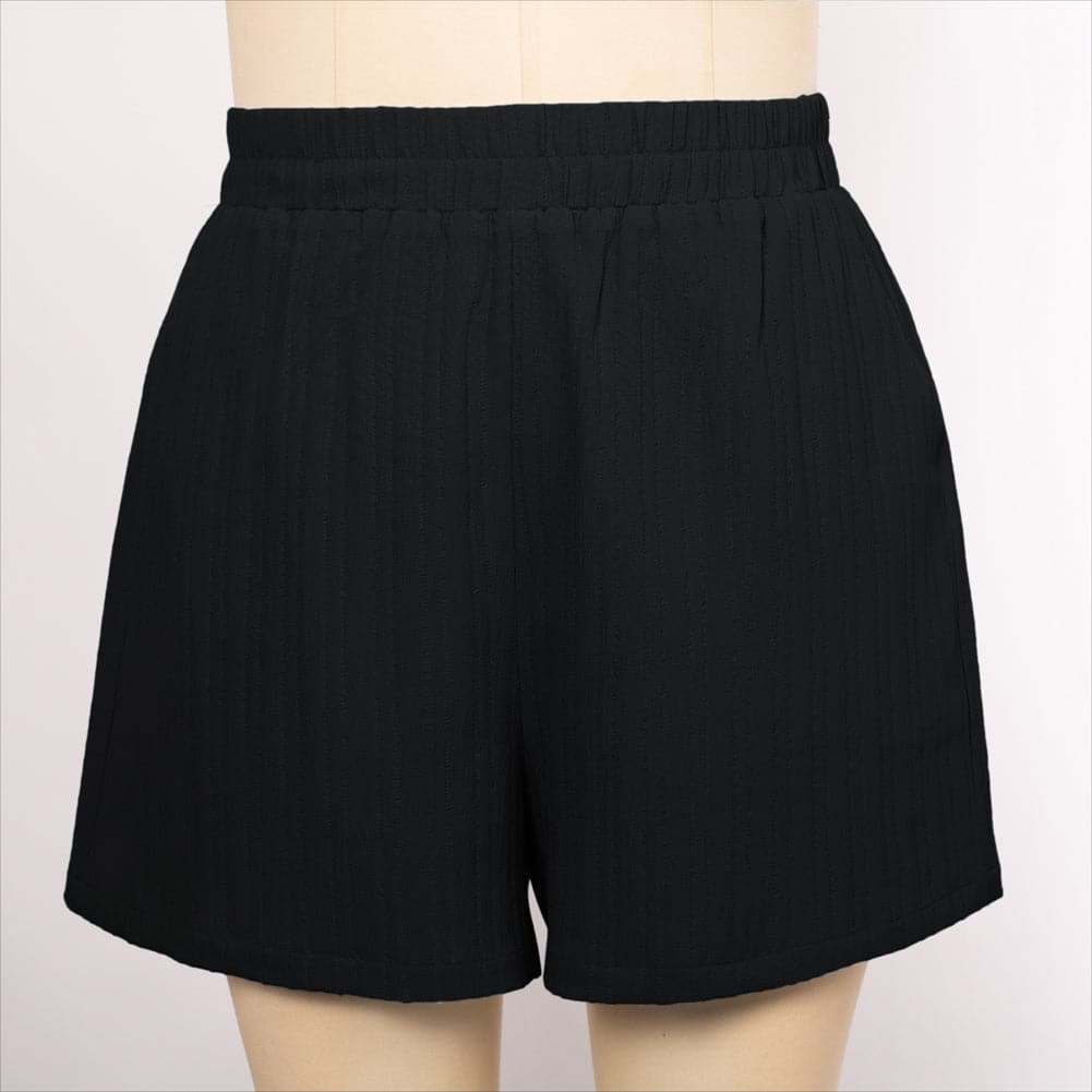 HN Women Plus Size Casual Outfits Short Sleeve Lapel Collar Tops+Wide Leg Shorts - Hanna Nikole#color_black