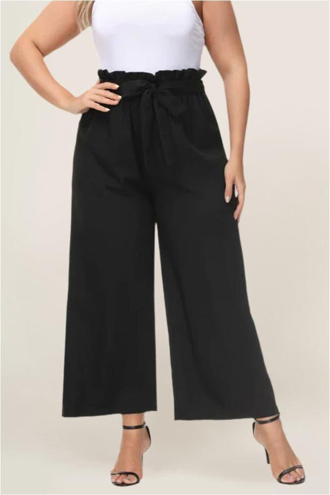 Hanna Nikole Women Plus Size High Waist Casual Cropped pants Work Pants  Stretchy Trouser with Belt and Pockets 