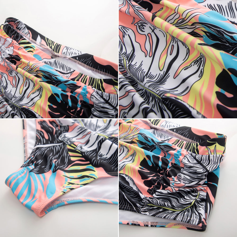 Women Plus Size 2pcs Set Swimsuit Padded V-Neck Swim Tops+Briefs - Hanna Nikole#color_colorful-flower