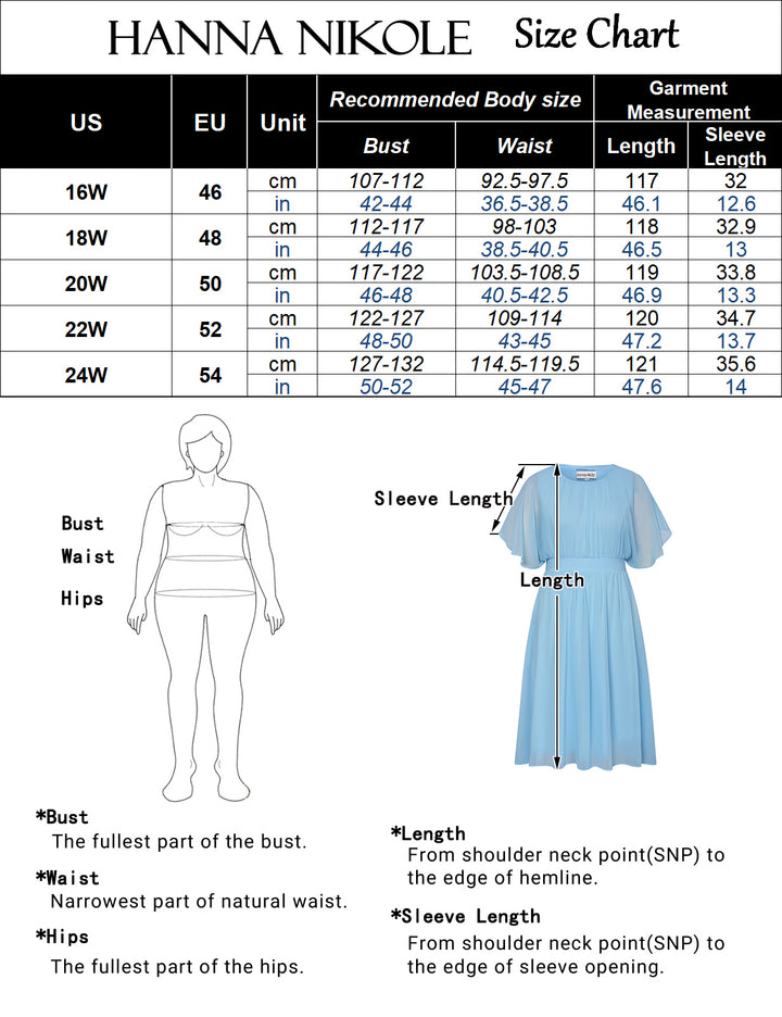 HN Women Plus Size Chiffon Dress Flounce Sleeve Crew Neck Elastic Waist Dress - Hanna Nikole