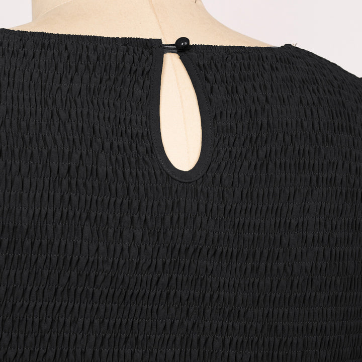 Plus Size Tiered Dress Short Sleeve Crew Neck A-Line Dress - Hanna Nikole#color_black